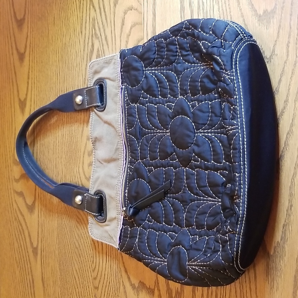 Fossil Black and Beige Floral Shoulder Bag